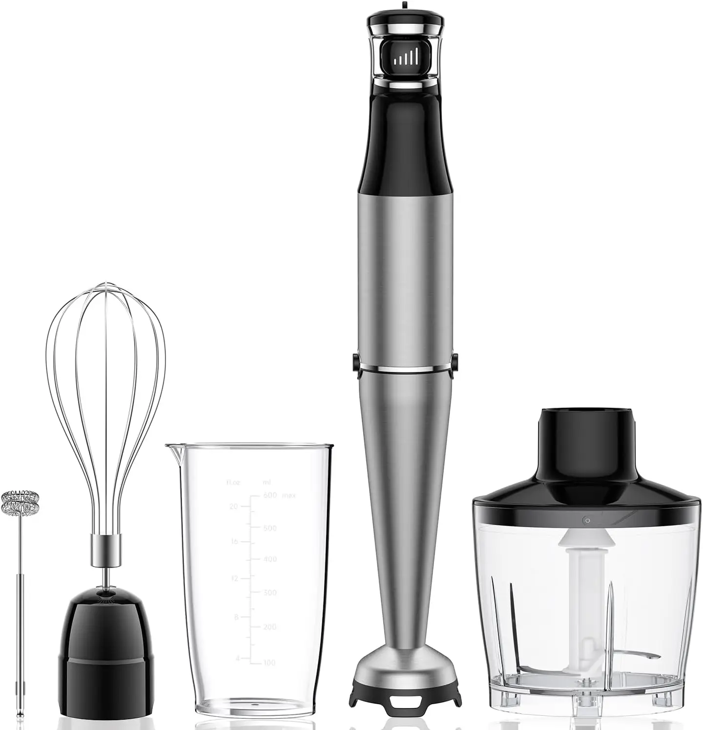 1100W Immersion Blender 5-in-1 Corded Handheld with Speed Control, Beaker, Chopper, Whisk, Frother for Soup, Smoothie, Puree
1100W Immersion Blender 5-in-1 Corded Handheld with Speed Control, Beaker, Chopper, Whisk, Frother for Soup, Smoothie, Puree