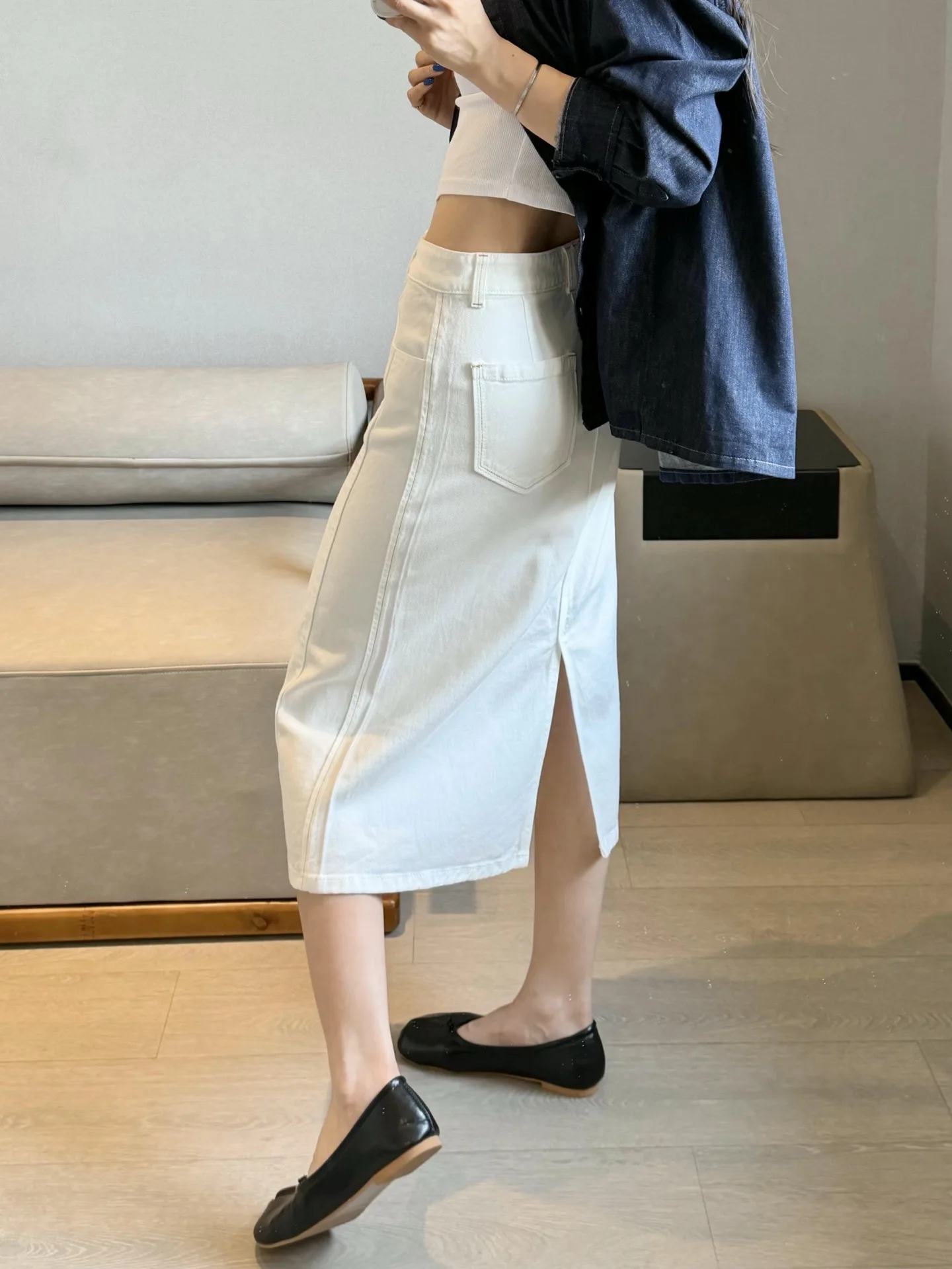 High Waist Silk Cotton Blend Denim A-Line Straight Skirt Spring Summer New Style Women's Half-length Slimming Skirt
High Waist Silk Cotton Blend Denim A-Line Straight Skirt Spring Summer New Style Women's Half-length Slimming Skirt