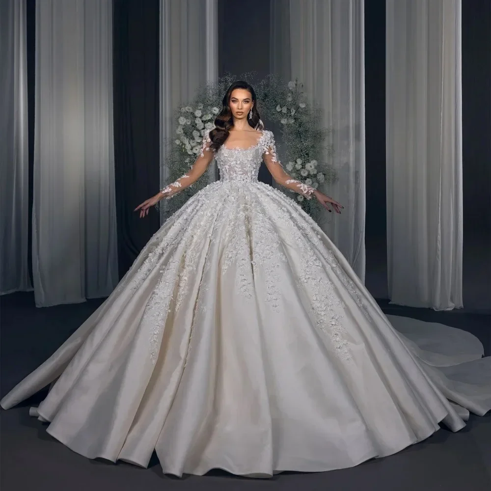 Customized 3D Flowers Wedding Dresses Full Illusion Sleeves Long Bride Dresses Ball Gown Lace-up Bridal Gown Vestido de novias
Customized 3D Flowers Wedding Dresses Full Illusion Sleeves Long Bride Dresses Ball Gown Lace-up Bridal Gown Vestido de novias