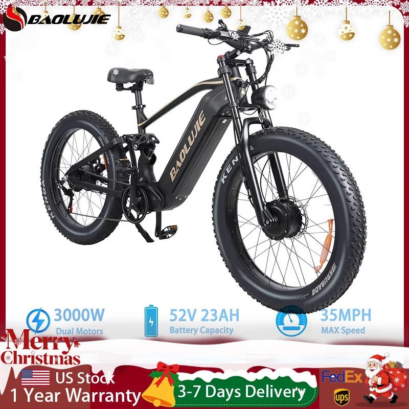 BAOLUJIE P2 Electric Bike 3000W Mountain E-bike 52V 23AH Battery 55KM/H All-Terrain Adult Electric Bicycle【1 Year Warranty】
BAOLUJIE P2 Electric Bike 3000W Mountain E-bike 52V 23AH Battery 55KM/H All-Terrain Adult Electric Bicycle【1 Year Warranty】