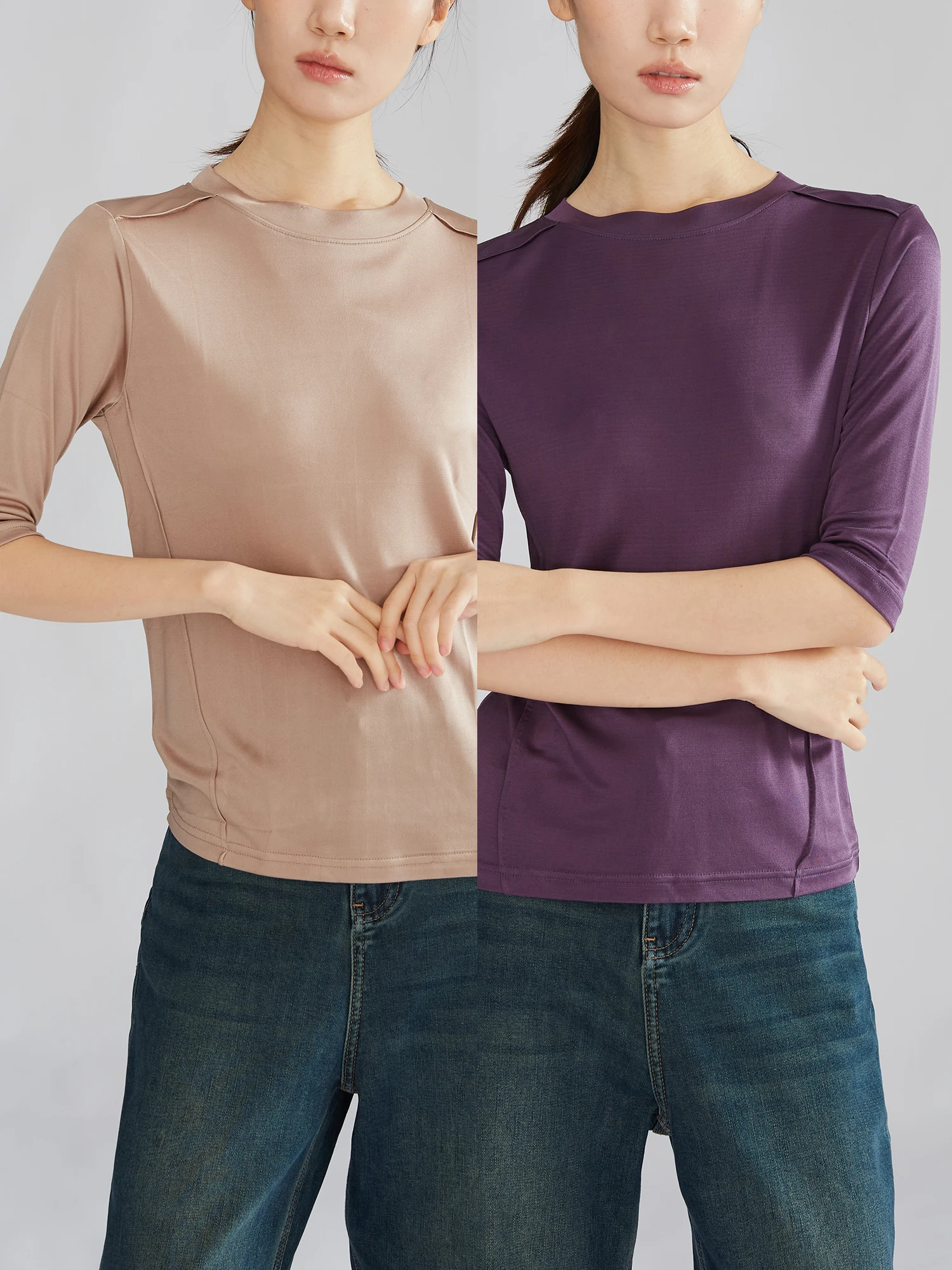 Spring Mulberry Silk Women Top Half Sleeved Round Neck Base Female Clothing Solid Color Comfortable And Soft Basics T-Shirt
Spring Mulberry Silk Women Top Half Sleeved Round Neck Base Female Clothing Solid Color Comfortable And Soft Basics T-Shirt