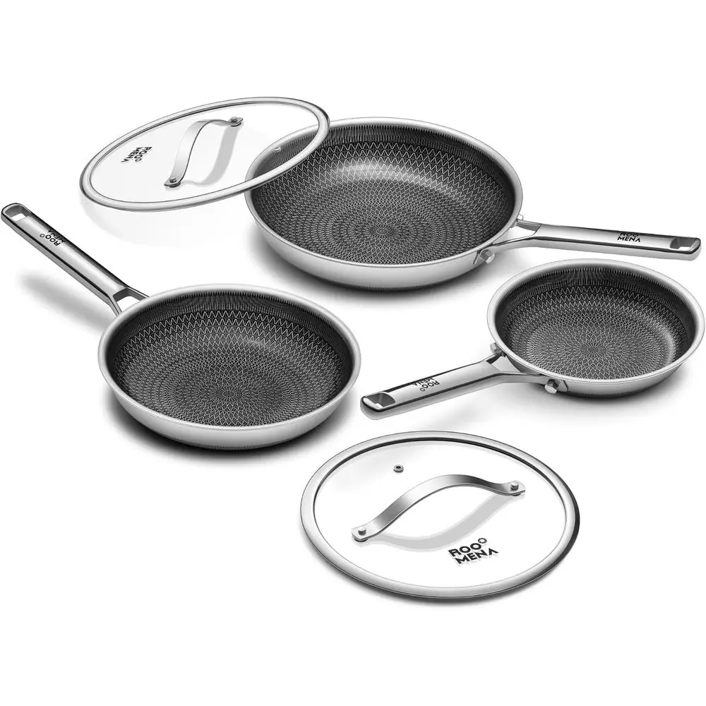 Nonstick rying Pan Set with 2 Lid, Non-Toxic Tri-Ply Hybrid Ceic Skillet 3 Piece, 8, 10 & 12 Inch StainlSteel Pans, PAS/POA/PTE
Nonstick rying Pan Set with 2 Lid, Non-Toxic Tri-Ply Hybrid Ceic Skillet 3 Piece, 8, 10 & 12 Inch StainlSteel Pans, PAS/POA/PTE