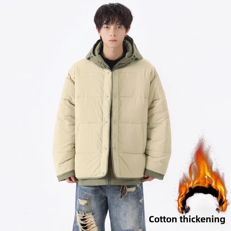 Retro fake two-piece hooded tooling cotton-padded jacket for men and women in winter thickened warm cotton-padded jacket tide
Retro fake two-piece hooded tooling cotton-padded jacket for men and women in winter thickened warm cotton-padded jacket tide