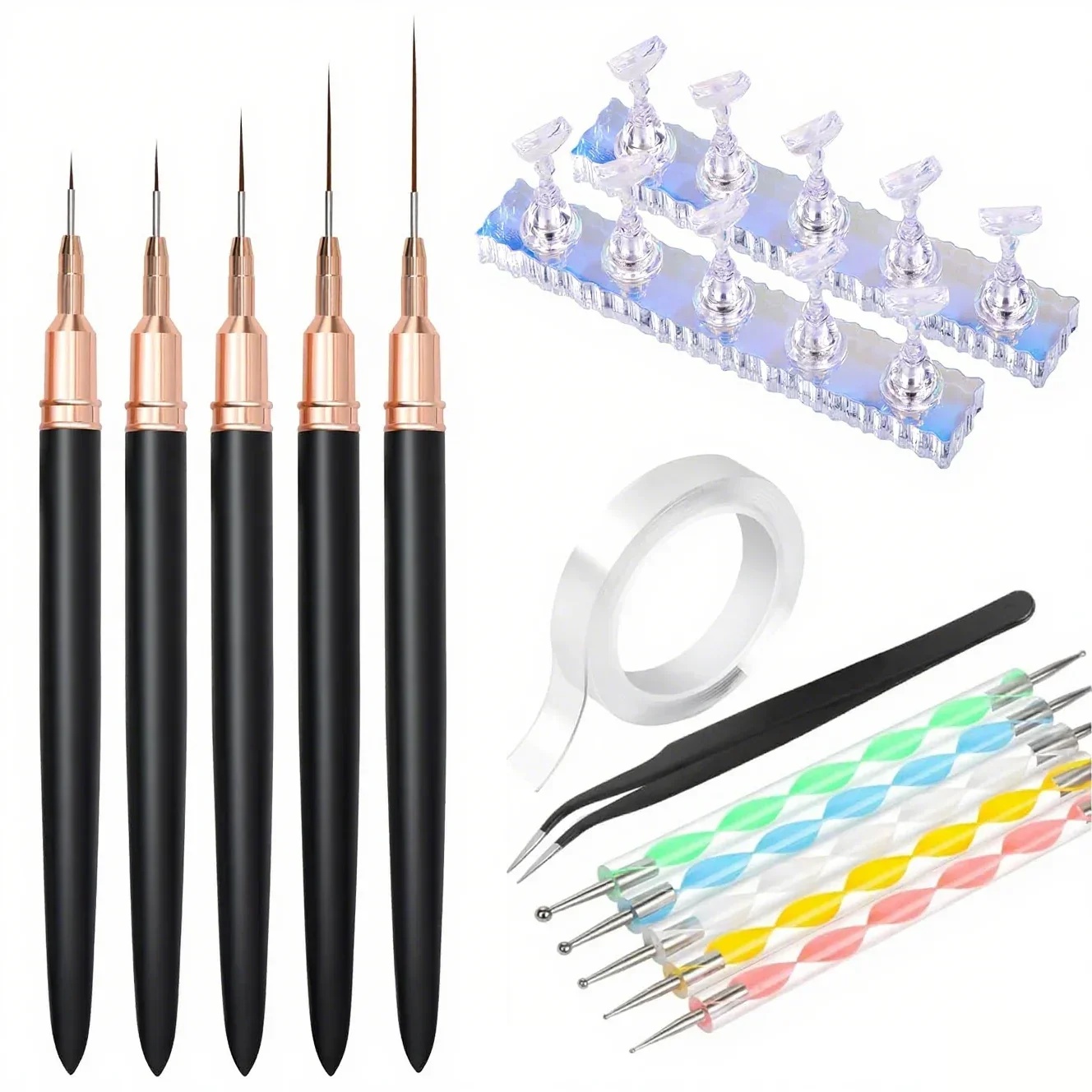 24-Piece Professional Nail Art Kit with Dotting Pen, Liner Brush, Magnetic Nail Stand, Tweezers & Tape for Home DIY & Salon Use
24-Piece Professional Nail Art Kit with Dotting Pen, Liner Brush, Magnetic Nail Stand, Tweezers & Tape for Home DIY & Salon Use