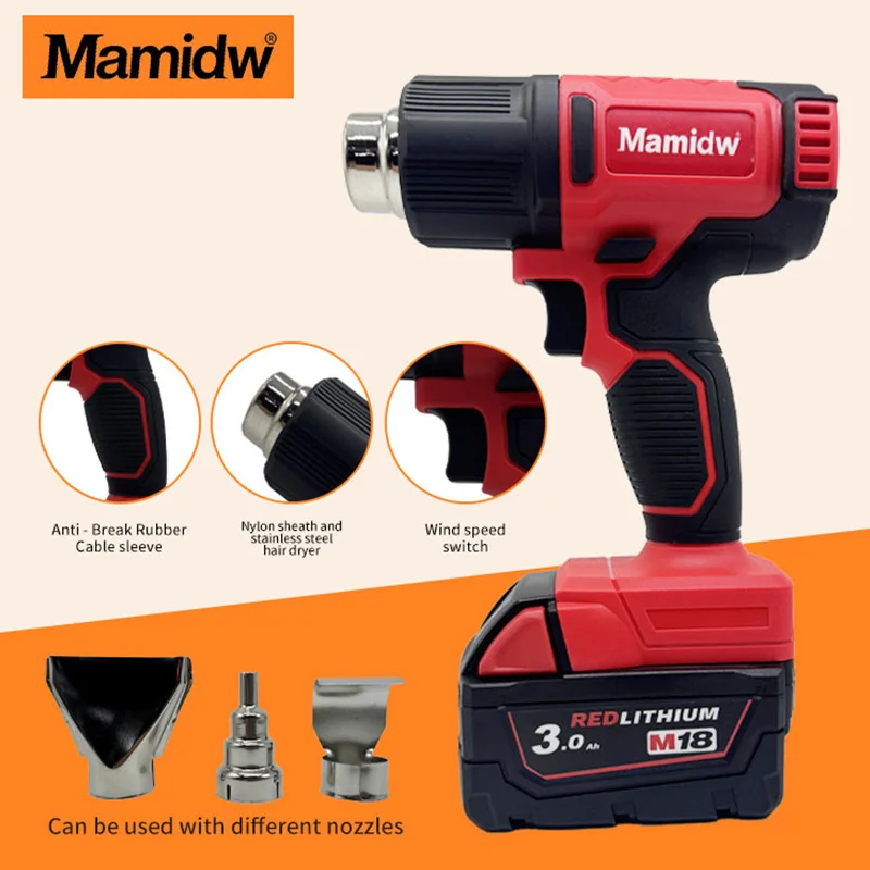 550°C Temperature Control Heat Gun Cordless Handheld Hot Air Gun LED Display Soldering Thermal Blower For 18v Battery, No Batter
550°C Temperature Control Heat Gun Cordless Handheld Hot Air Gun LED Display Soldering Thermal Blower For 18v Battery, No Batter