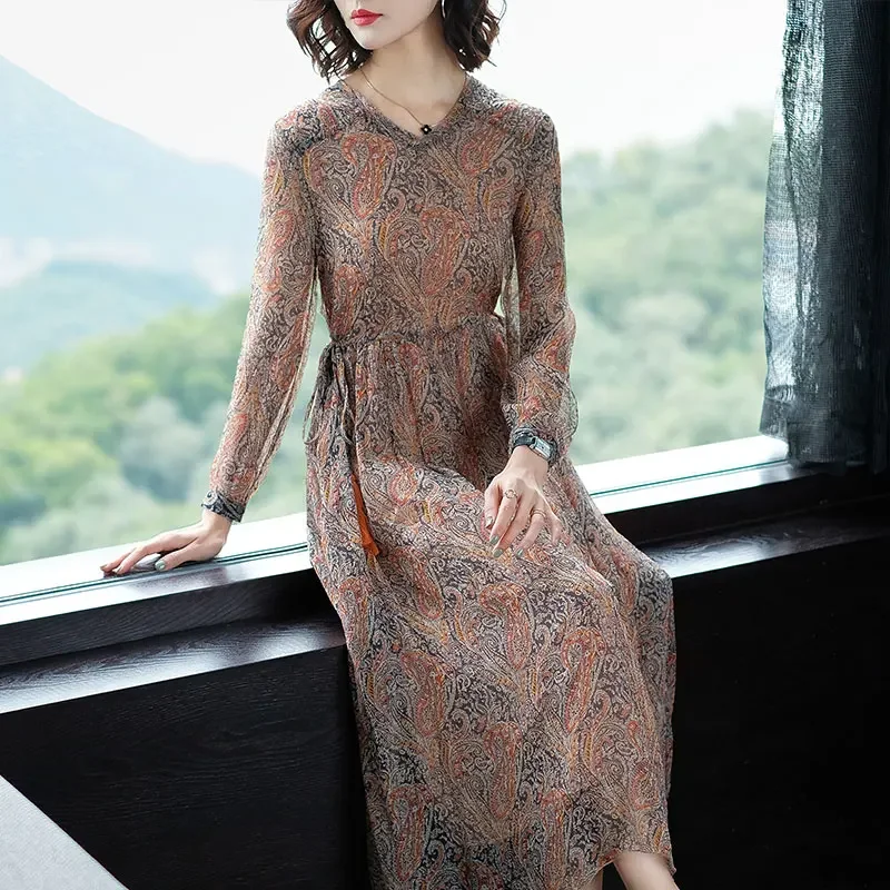 100% Silk Dresses For Women Long Elegant Dress Woman Floral Dress Female V-neck Spring Autumn 2024 Vestido De Mujer Pph3194
100% Silk Dresses For Women Long Elegant Dress Woman Floral Dress Female V-neck Spring Autumn 2024 Vestido De Mujer Pph3194