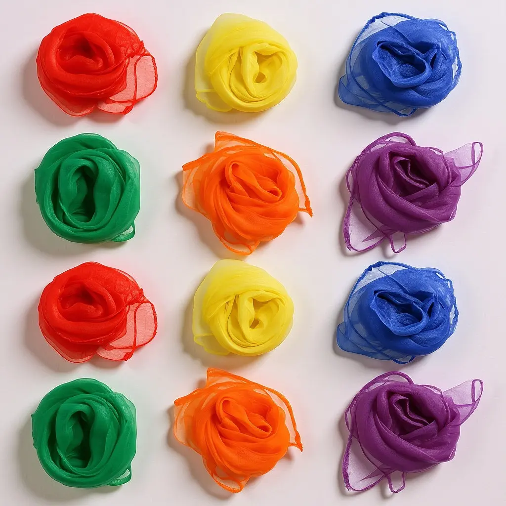 12Pcs Assorted Color Hemmed Silk Scarves Square Juggling Dance Scarves 60x60cm Soft Skin-Friendly Stage Props for Kindergarten
12Pcs Assorted Color Hemmed Silk Scarves Square Juggling Dance Scarves 60x60cm Soft Skin-Friendly Stage Props for Kindergarten