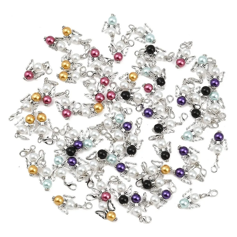 Glass Pearl Beaded Pendant Decorations with Alloy Beads Lobster Claw Clasps Angel Mixed Color 38mm 60pcs/set
Glass Pearl Beaded Pendant Decorations with Alloy Beads Lobster Claw Clasps Angel Mixed Color 38mm 60pcs/set