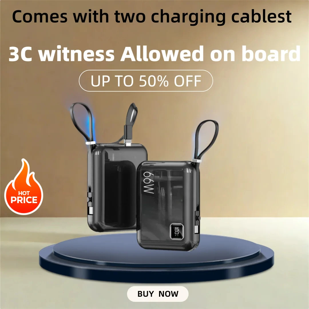 66W Built-in Cable Power Bank Super Fast Charging Mini and Portable For Huawei For Xiaomi For Apple Mobile Phones 20000mAh
66W Built-in Cable Power Bank Super Fast Charging Mini and Portable For Huawei For Xiaomi For Apple Mobile Phones 20000mAh