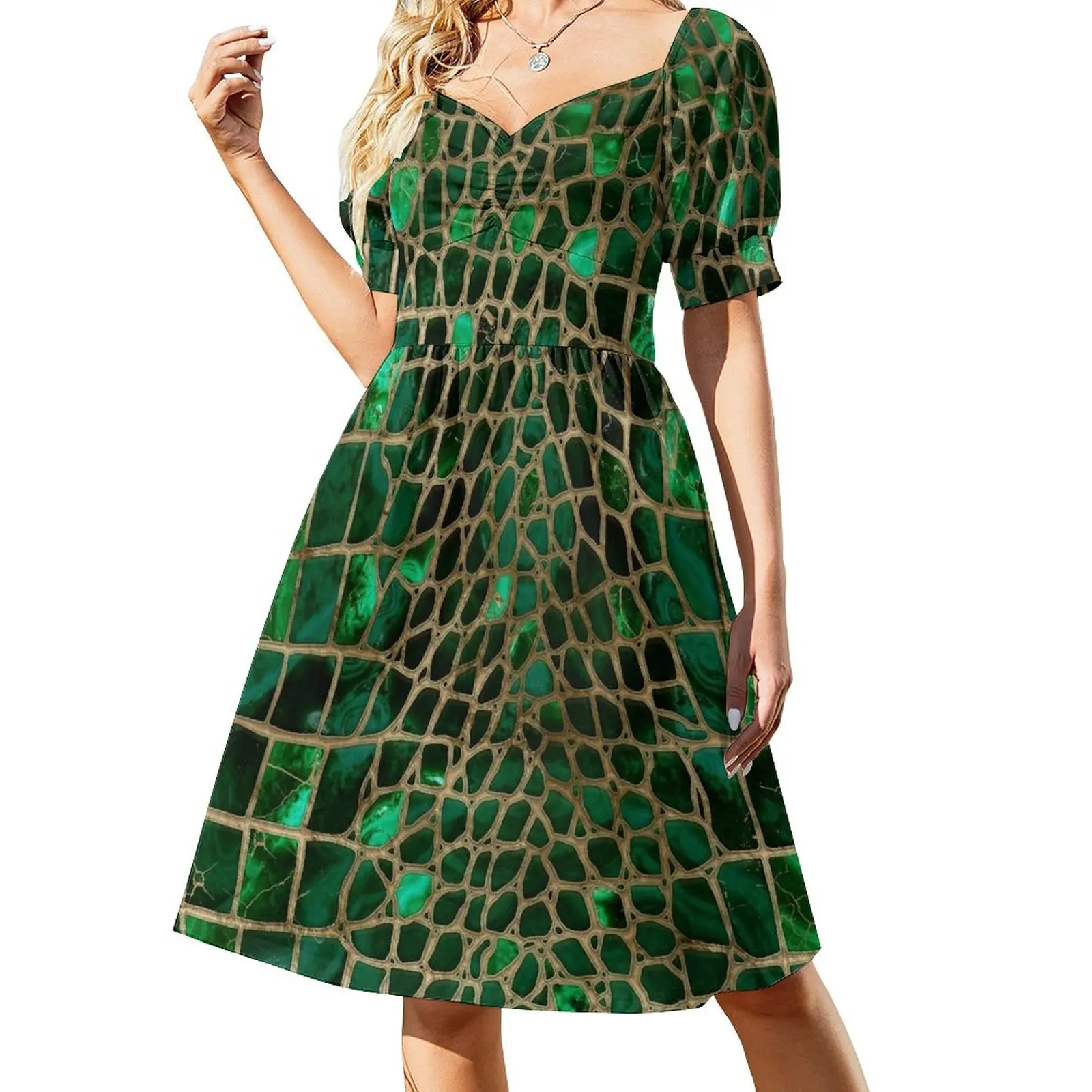 Faux Crocodile texture Malachite and gold Dress birthday dress for women beach dress summer clothes
Faux Crocodile texture Malachite and gold Dress birthday dress for women beach dress summer clothes