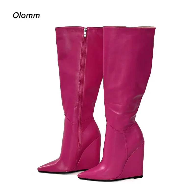 Olomm New Arrival Women Winter Knee Boots Wedges Heels Pointed Toe Nice Fuchsia Red Grey Party Shoes Women US Size 5-15
Olomm New Arrival Women Winter Knee Boots Wedges Heels Pointed Toe Nice Fuchsia Red Grey Party Shoes Women US Size 5-15