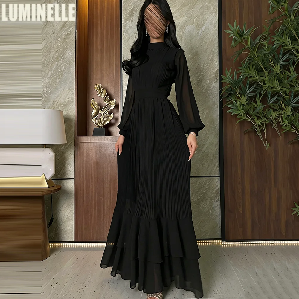 Pleated Chiffon Evening Dresses For Women O-Neck A-Line Long Sleeve فساتين سهرات Tiered Spring Formal Dress with Belt
Pleated Chiffon Evening Dresses For Women O-Neck A-Line Long Sleeve فساتين سهرات Tiered Spring Formal Dress with Belt