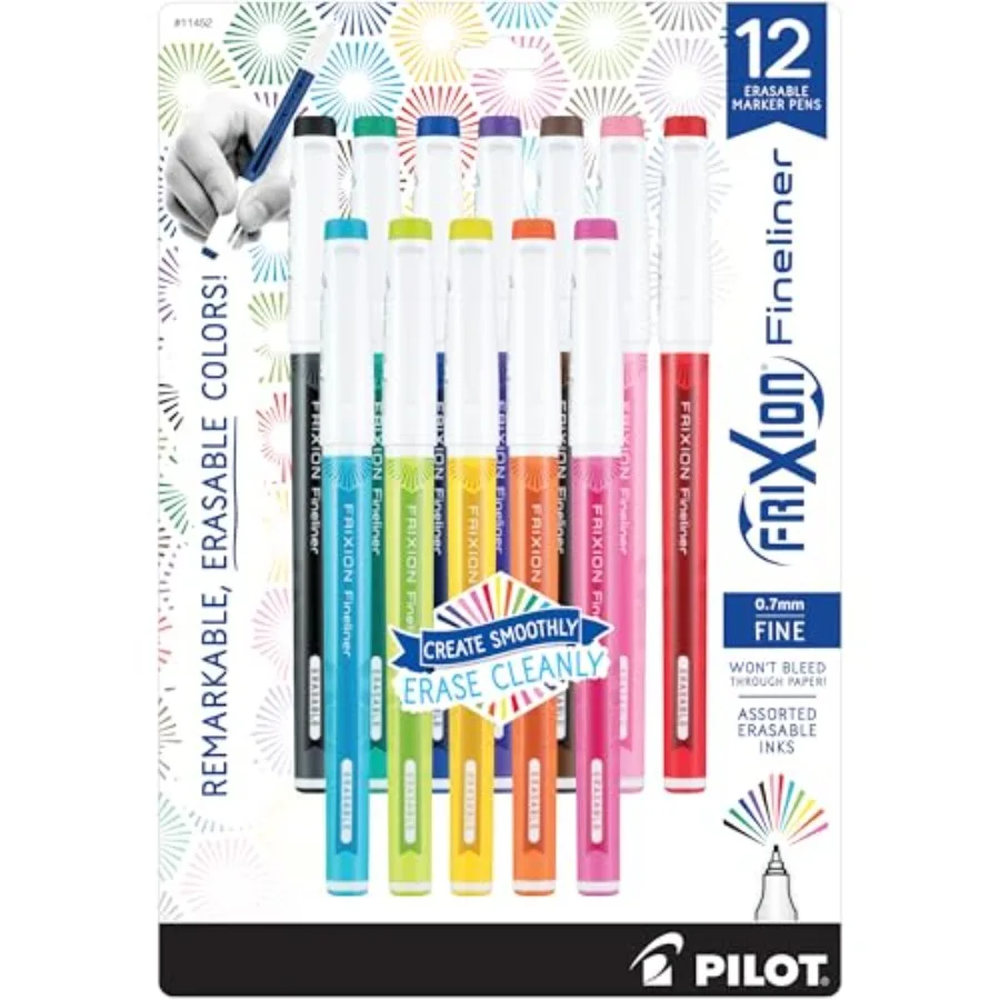 FriXion Fineliner Erasable Marker Pens, Fine Point 0.7 mm, Pack of 12, Assorted Colors, Erasable Pens - Ideal for School, Journ
FriXion Fineliner Erasable Marker Pens, Fine Point 0.7 mm, Pack of 12, Assorted Colors, Erasable Pens - Ideal for School, Journ