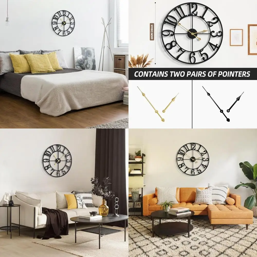 24 Inch Black Metal Silent Round Wall Clock, Battery-Powered Jumbo Numerals for Modern Vintage Living Room, Bedroom, Kitchen, Of
24 Inch Black Metal Silent Round Wall Clock, Battery-Powered Jumbo Numerals for Modern Vintage Living Room, Bedroom, Kitchen, Of