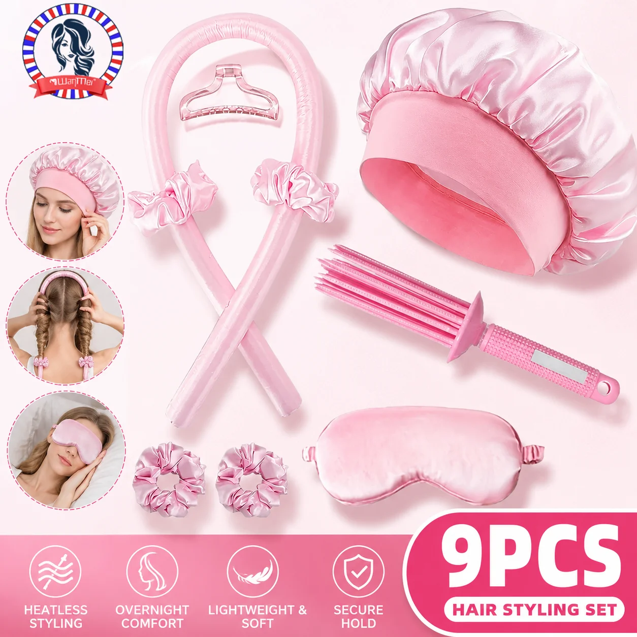 9PCS Heatless Hair Curler Set Overnight Lazy Curls Satin Bonnet Eye Mask Detangling Brush No Damage Hair Styling Kit
9PCS Heatless Hair Curler Set Overnight Lazy Curls Satin Bonnet Eye Mask Detangling Brush No Damage Hair Styling Kit