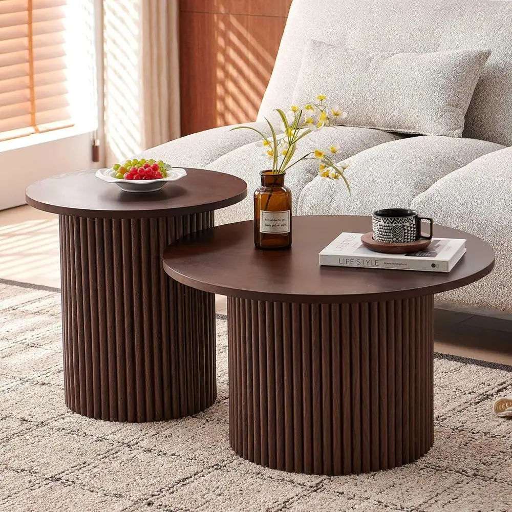 2-Piece Wooden Side Table Set for Living Room or Bedroom, Walnut Veneer Top
2-Piece Wooden Side Table Set for Living Room or Bedroom, Walnut Veneer Top