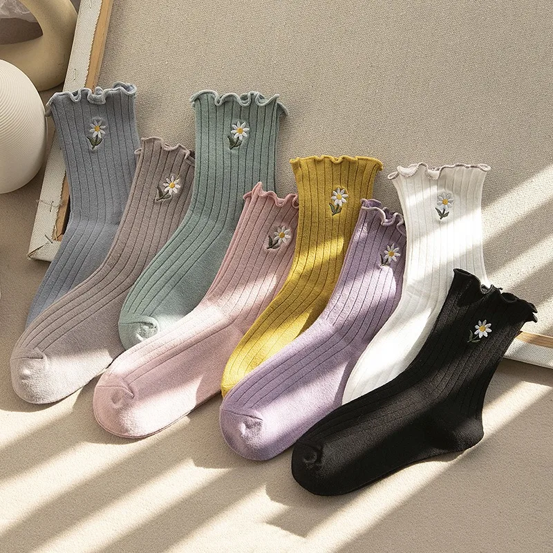 Women Ruffle Frilly Socks Flower Embroidery Cotton Novelty Funny Mid Tube Socks Colorful Cute Summer Winter Solid Crew Sock
Women Ruffle Frilly Socks Flower Embroidery Cotton Novelty Funny Mid Tube Socks Colorful Cute Summer Winter Solid Crew Sock