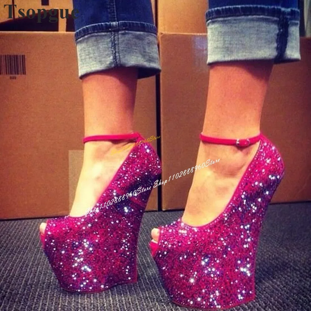 Blingbling Rose Red Crystal Platform Pumps High Heel Women Shoes Ankle Buckle Strap Peep Toe 2024 Fashion Zapatos Para Mujere 
Blingbling Rose Red Crystal Platform Pumps High Heel Women Shoes Ankle Buckle Strap Peep Toe 2024 Fashion Zapatos Para Mujere