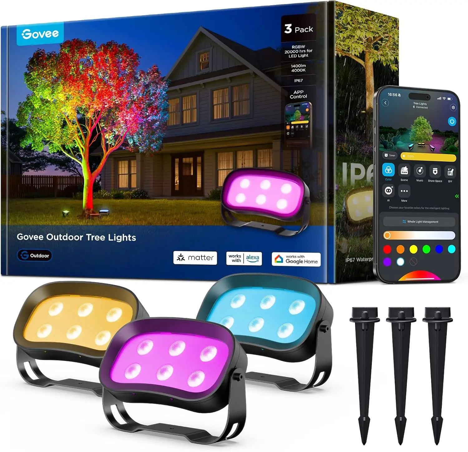 Уличные светильники для деревьев, 3 шт., RGBWIC LED, ландшафтное освещение, IP67 водонепроницаемые, управление через приложение с поддержкой Alexa и Google Assistant
Уличные светильники для деревьев, 3 шт., RGBWIC LED, ландшафтное освещение, IP67 водонепроницаемые, управление через приложение с поддержкой Alexa и Google Assistant