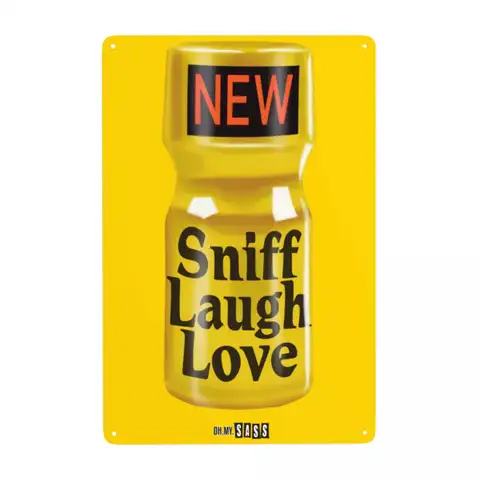 Letrero de Metal Retro Poppers Sniff Laugh Love, placas de estaño personalizadas, arte decorativo para cafetería, hombre, cueva, Bar