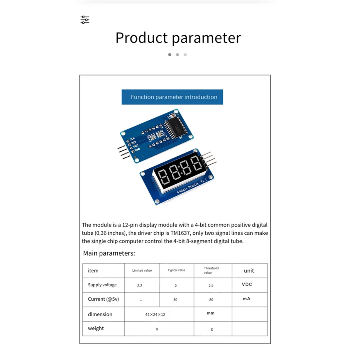 TM1637 4-битный модуль светодиодного дисплея для Arduino, 0,36-дюймовая 7-сегментная часовая трубка с красным анодом и 4 платы последовательного драйвера
TM1637 4-битный модуль светодиодного дисплея для Arduino, 0,36-дюймовая 7-сегментная часовая трубка с красным анодом и 4 платы последовательного драйвера