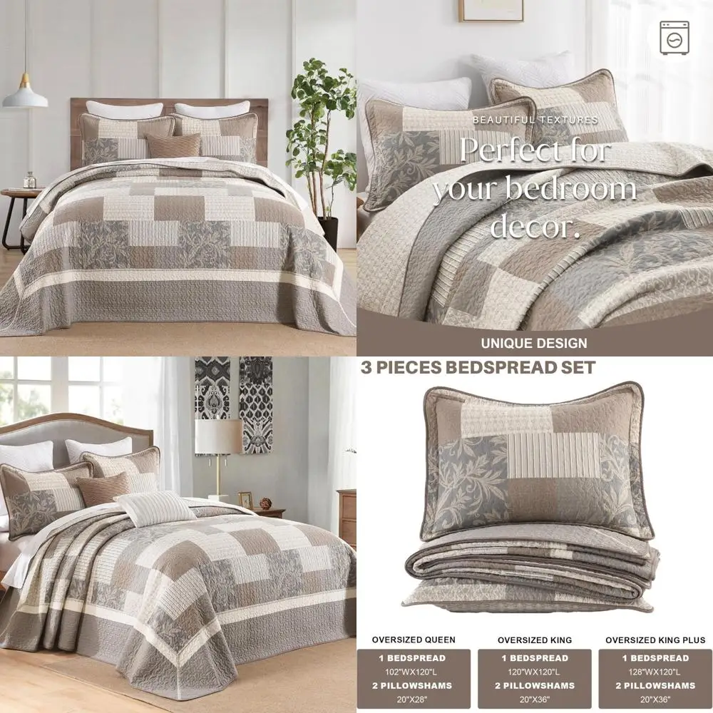 Cotton Plaid Oversized Queen Bedspread 120x102, Extra Large Quilt with 2 Pillow Shams, Reversible Lightweight Cover
Cotton Plaid Oversized Queen Bedspread 120x102, Extra Large Quilt with 2 Pillow Shams, Reversible Lightweight Cover