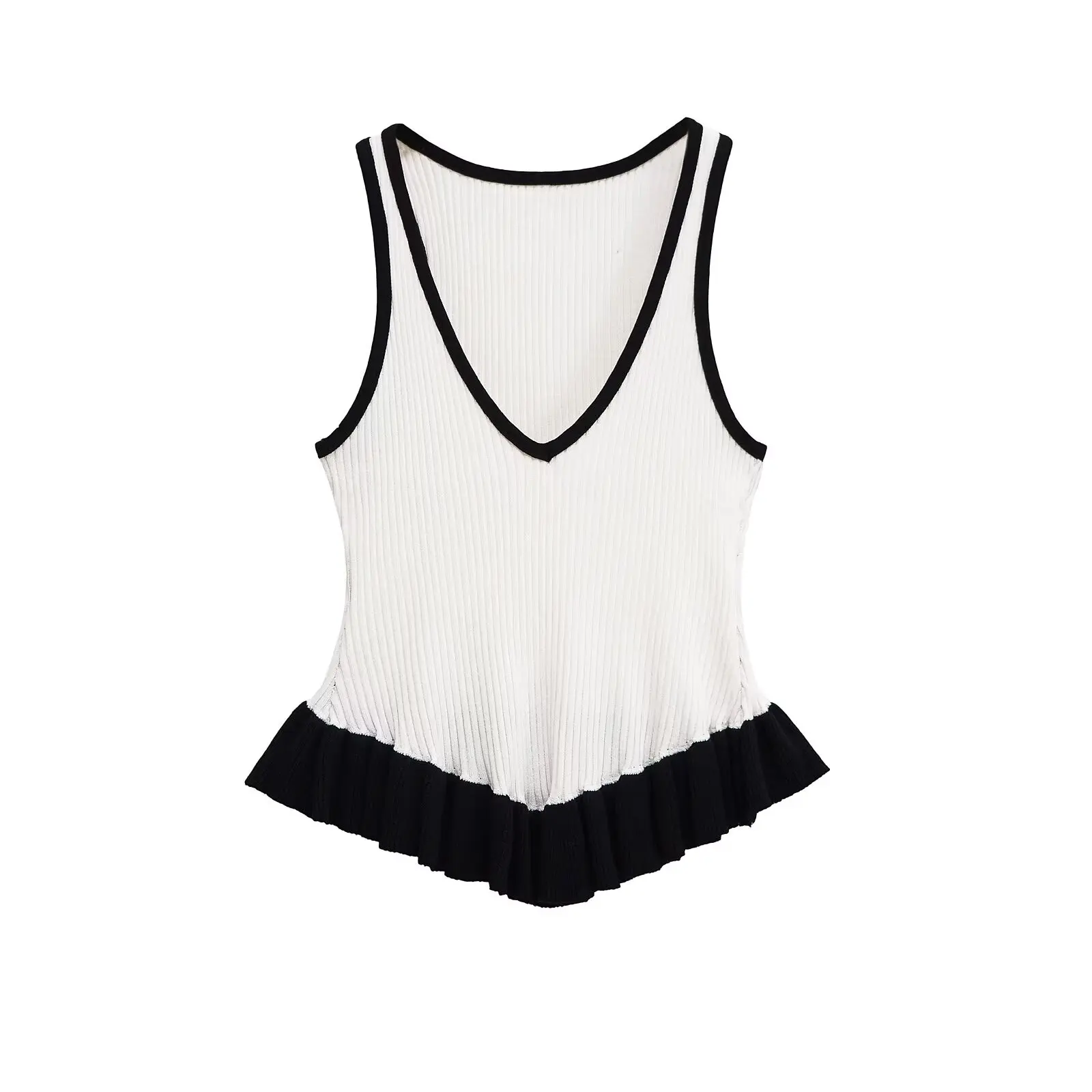 PB&ZA2025 summer new women's casual fashion simple and comfortable warp knitted contrast color design V-neck sleeveless top
PB&ZA2025 summer new women's casual fashion simple and comfortable warp knitted contrast color design V-neck sleeveless top