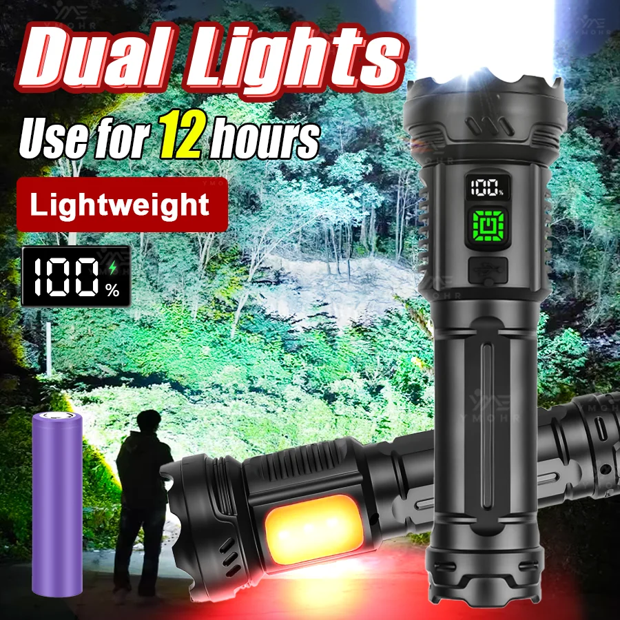 White Laser Flashlights High Power Side Lamp Rechargeable LED Flashlight Torch 18650 Battery Portable Outdoor Camping Lantern
White Laser Flashlights High Power Side Lamp Rechargeable LED Flashlight Torch 18650 Battery Portable Outdoor Camping Lantern