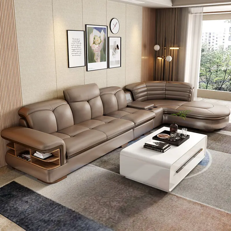 Luxury L-Shaped Genuine Leather Sectional Sofa Sets with USB, Bluetooth Speaker - MINGDIBAO Living Room Italian Leather Couches
Luxury L-Shaped Genuine Leather Sectional Sofa Sets with USB, Bluetooth Speaker - MINGDIBAO Living Room Italian Leather Couches