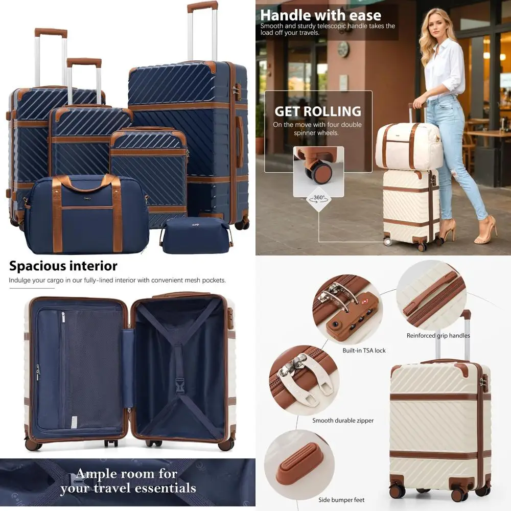 travel set with carry-on hardshell suitcase, tsa lock, spinner wheels, and telescopic handle
travel set with carry-on hardshell suitcase, tsa lock, spinner wheels, and telescopic handle