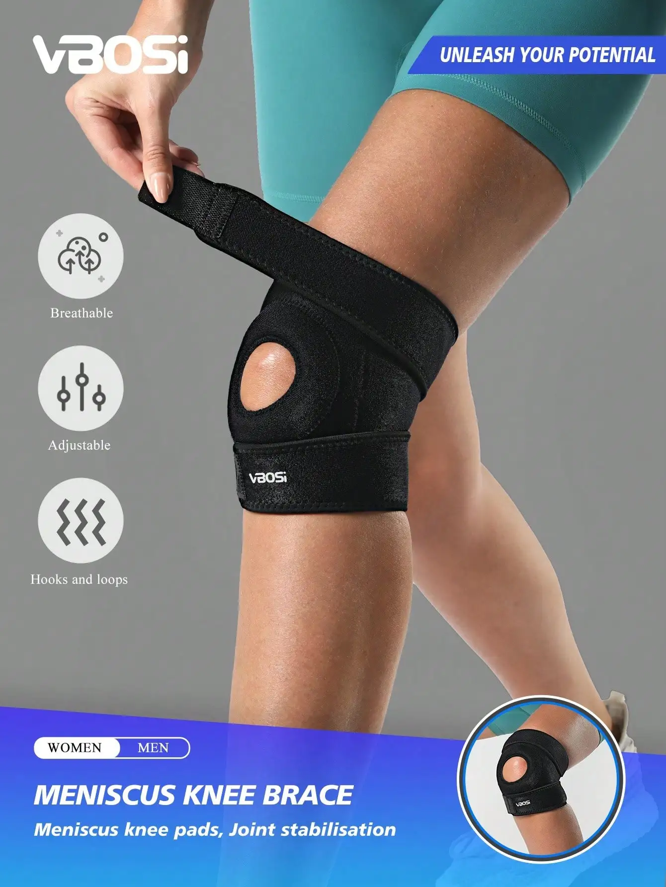 VBOSI 1pc Adjustable Knee Brace With Breathable Holes, Unisex Knee Support For Basketball, Running, Weightlifting (Small Size)
VBOSI 1pc Adjustable Knee Brace With Breathable Holes, Unisex Knee Support For Basketball, Running, Weightlifting (Small Size)