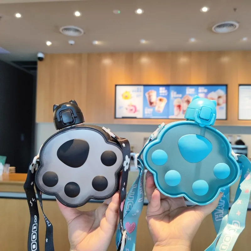 400 мл милая кошачья лапа детская и взрослая бутылка для воды с соломинкой легко чистится для школы на открытом воздухе дорожная пластиковая бутылка для воды