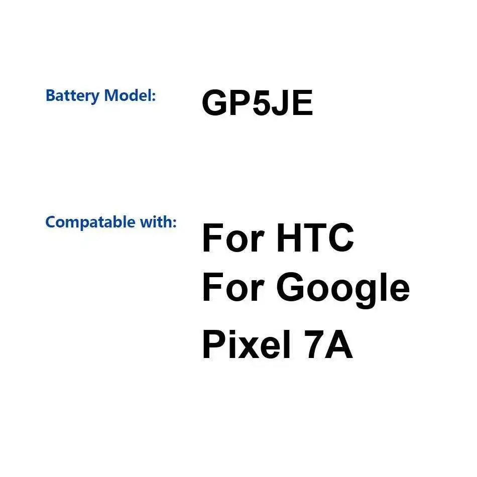 Легкий аккумулятор для мобильного телефона 4385 мАч GP5JE для HTC Google Pixel 7A
Легкий аккумулятор для мобильного телефона 4385 мАч GP5JE для HTC Google Pixel 7A