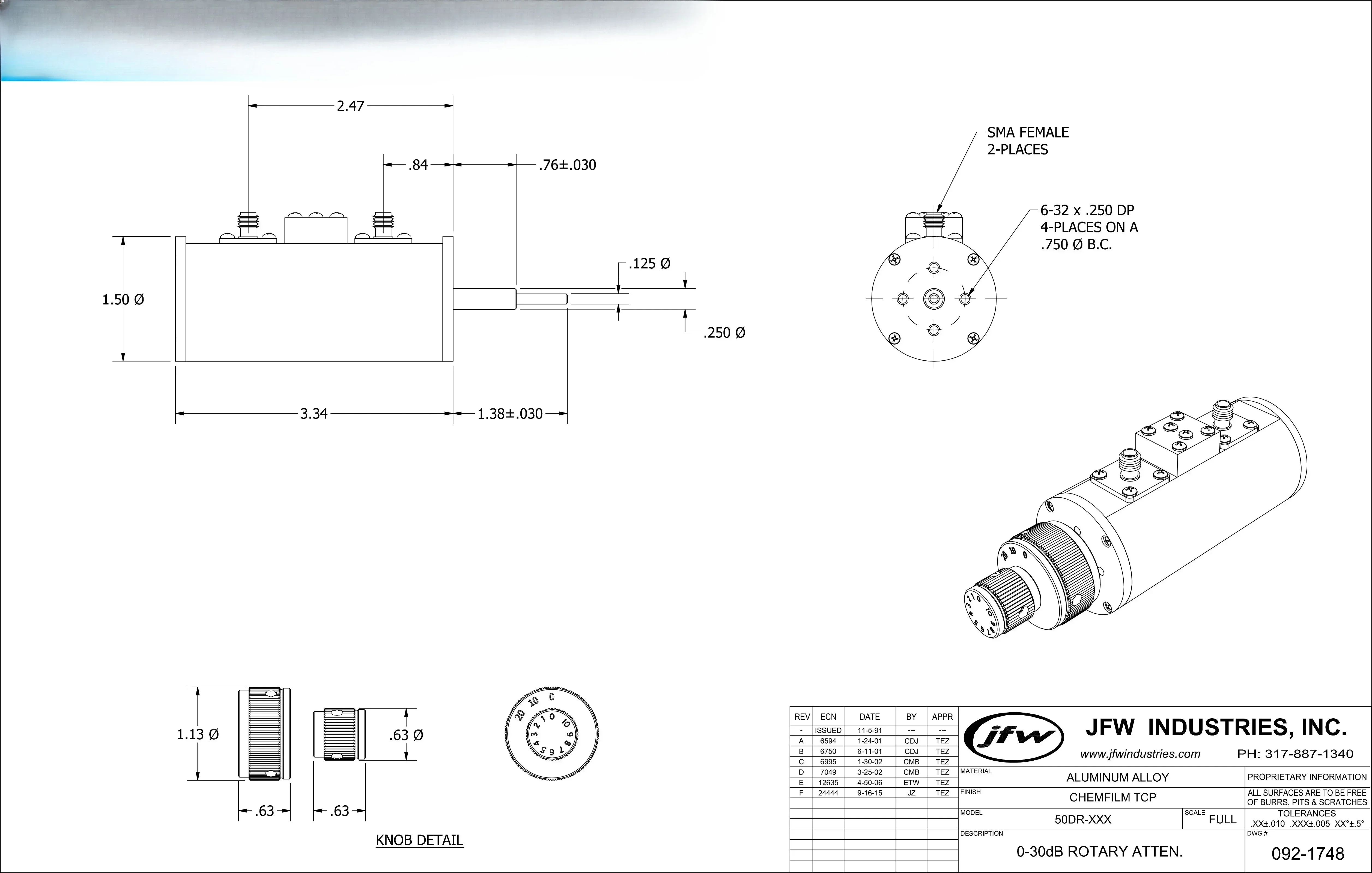 JFW 50DR-055 DC-2GHz 0-30dB 1dB 2W SMA RF Adjustable Step Attenuator
JFW 50DR-055 DC-2GHz 0-30dB 1dB 2W SMA RF Adjustable Step Attenuator