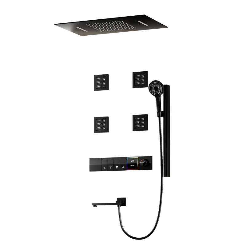 Concealed shower, constant temperature black digital display all-copper wall shower set, waterfall minimalist embedded
Concealed shower, constant temperature black digital display all-copper wall shower set, waterfall minimalist embedded