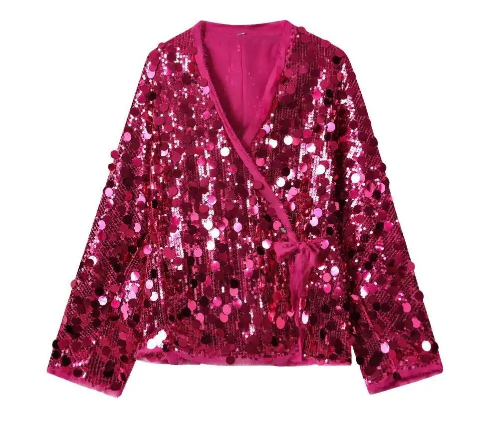 2026 Women Fashion Sequins Shirt V Neck Full Sleeve Lace-up Solid Color Outwear New Loose Female Clothing
2026 Women Fashion Sequins Shirt V Neck Full Sleeve Lace-up Solid Color Outwear New Loose Female Clothing