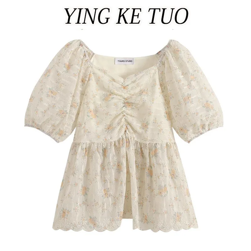 Sweet Chiffon Floral Print Shirt Korean Style Square Collar Short Sleeve Women's Fashion Design Casual Comfortable Top
Sweet Chiffon Floral Print Shirt Korean Style Square Collar Short Sleeve Women's Fashion Design Casual Comfortable Top