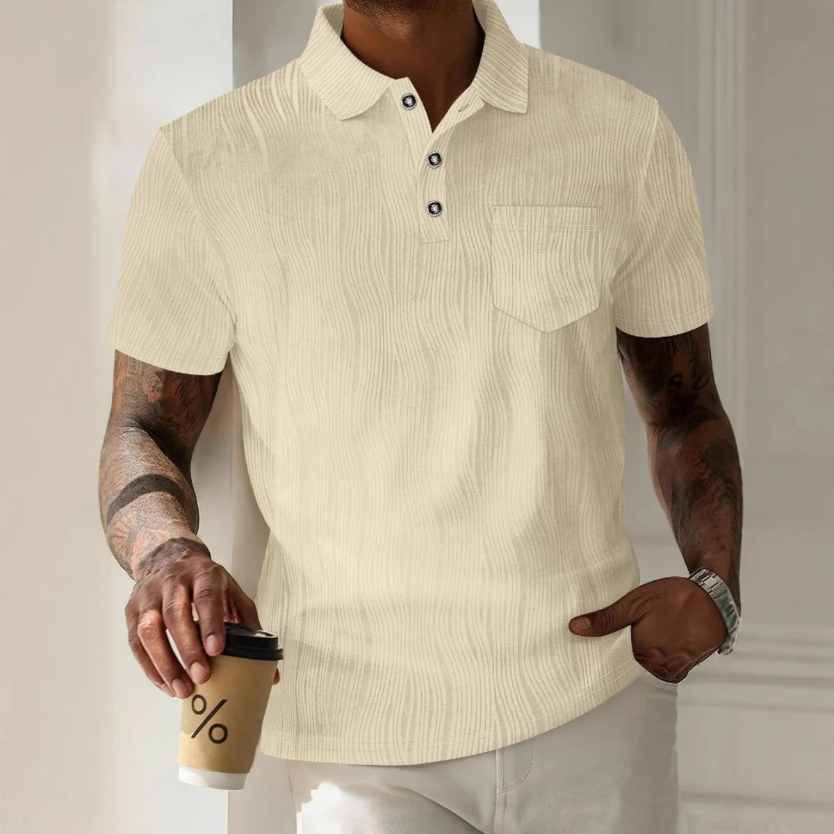 Summer men's new collared button pocket corduroy solid-color casual short-sleeved POLO shirt, fashionable sporty top T-shirt
Summer men's new collared button pocket corduroy solid-color casual short-sleeved POLO shirt, fashionable sporty top T-shirt