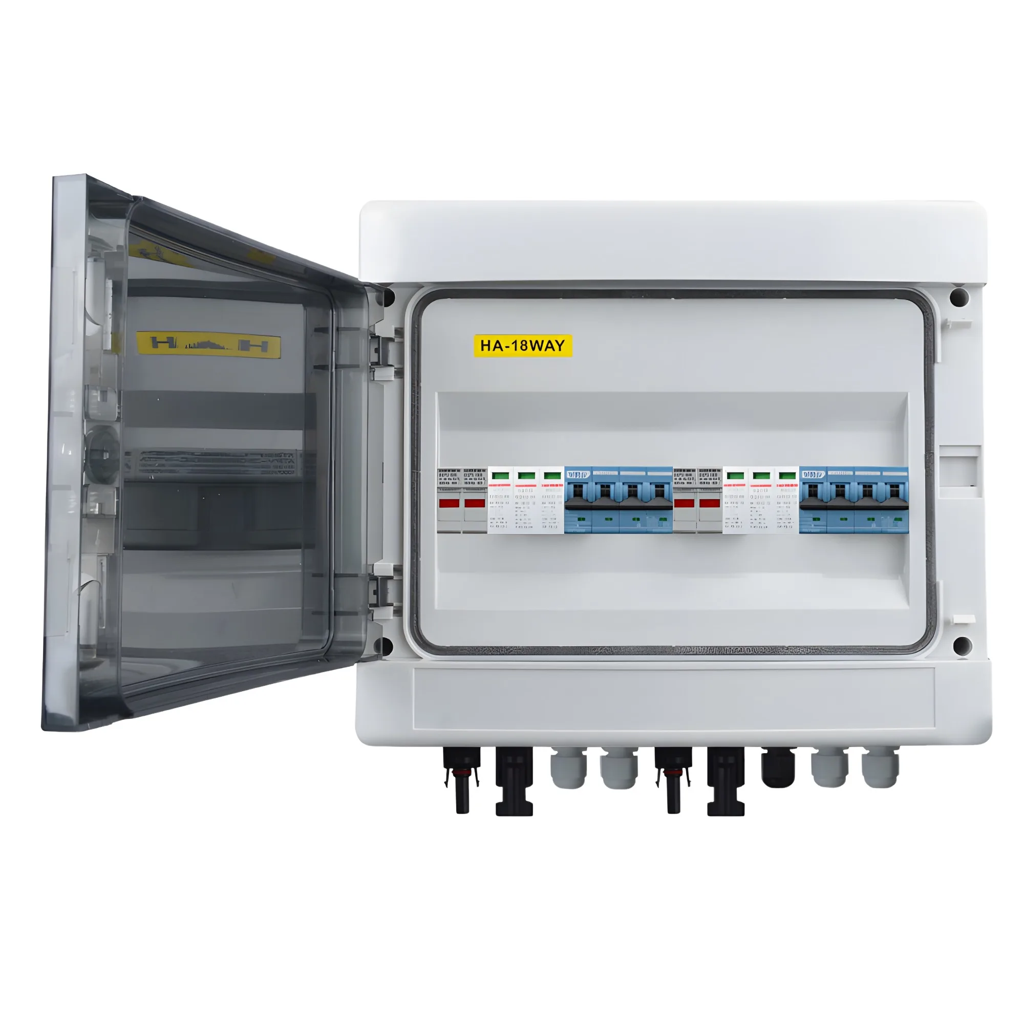 DHLX-PV1/1 1 in 1 out 500V 1000V 8WAY IP65 Waterproof PC Electrical Solar PV Surge Protection DC Distribution Box Combiner Box
DHLX-PV1/1 1 in 1 out 500V 1000V 8WAY IP65 Waterproof PC Electrical Solar PV Surge Protection DC Distribution Box Combiner Box