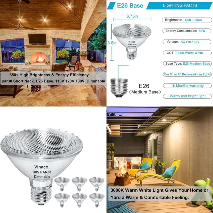 PAR30 Halogen Bulb 120V E26 Base, 6 Pack PAR30 Short Neck Halogen Long Lifespan PAR 30 Dimmable 3000k arm hite High Out PAR 30
PAR30 Halogen Bulb 120V E26 Base, 6 Pack PAR30 Short Neck Halogen Long Lifespan PAR 30 Dimmable 3000k arm hite High Out PAR 30