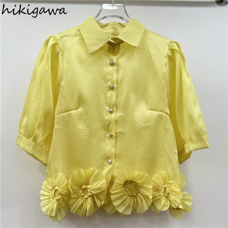 Temperament Lady Tops Blouses for Women Short Sleeve 3D Floral Summer Shirts See Through Vintage Blouse 2025 Camisas De Mujer
Temperament Lady Tops Blouses for Women Short Sleeve 3D Floral Summer Shirts See Through Vintage Blouse 2025 Camisas De Mujer