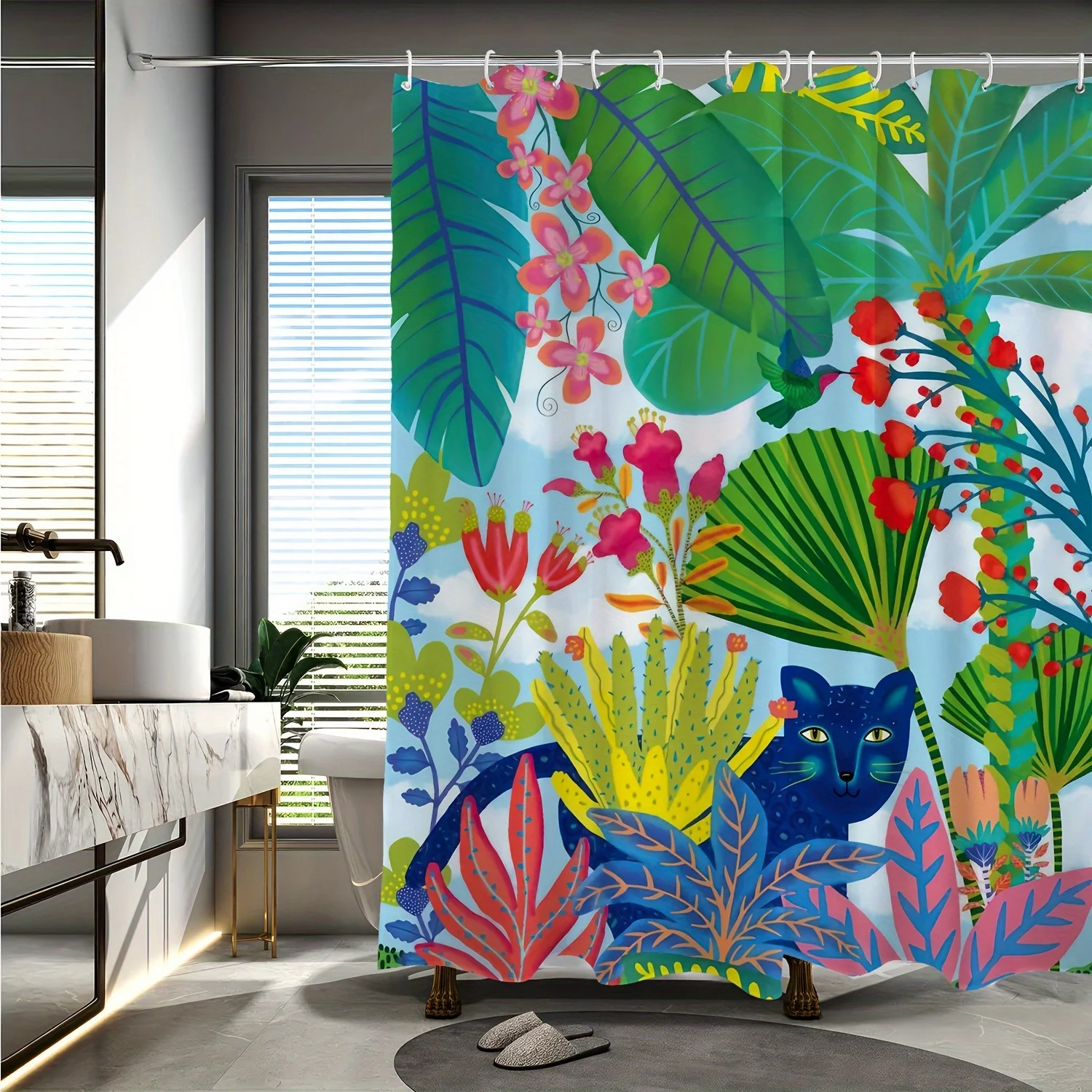 Tropical forest pattern printing shower curtain gift hook all-season polyester material home decoration single-sided printing
Tropical forest pattern printing shower curtain gift hook all-season polyester material home decoration single-sided printing