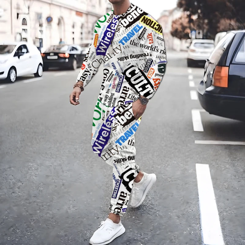 Spring Autumn Men's Long Sleeve T-shirts Trousers Suit Fashion 3D Printed Alphabet Title Tracksuit Outdoor Casual Sports Outfit
Spring Autumn Men's Long Sleeve T-shirts Trousers Suit Fashion 3D Printed Alphabet Title Tracksuit Outdoor Casual Sports Outfit
