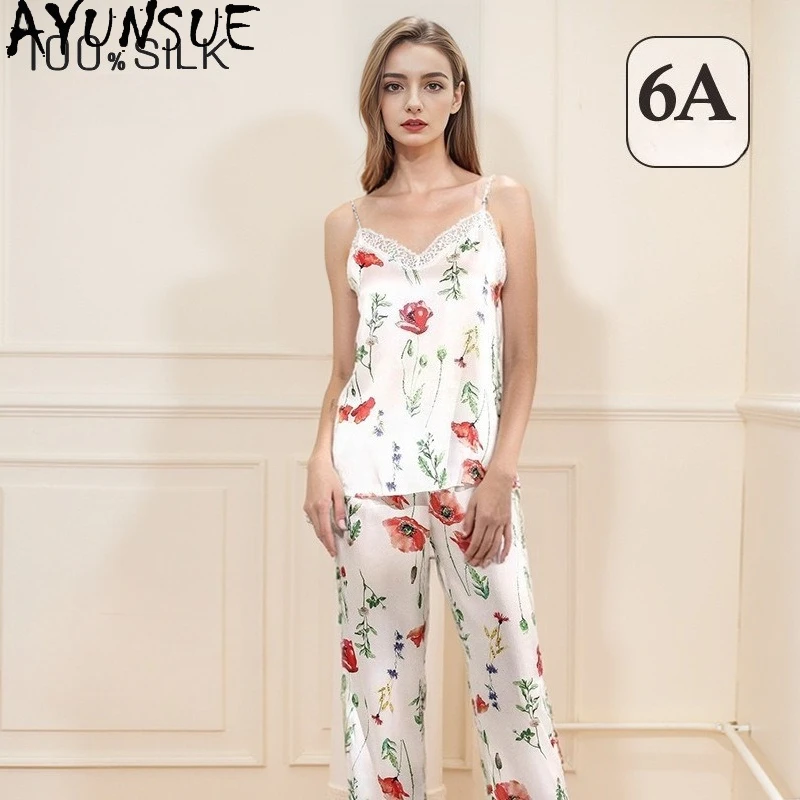 AYUNSUE 16Mm 100% Mulberry Silk Sleepwear Women Summer Clothes Pajama Fashion Sleeveless Top Casual Pants Sets Womens Outfit
AYUNSUE 16Mm 100% Mulberry Silk Sleepwear Women Summer Clothes Pajama Fashion Sleeveless Top Casual Pants Sets Womens Outfit