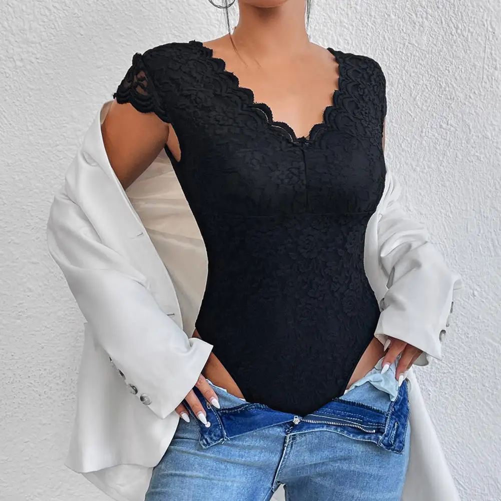 Women Bodysuit Solid Color Deep V-neck Lace Slim Fit Flower Embroidery Dress-up Sleeveless See-through Summer Playsuit Female
Women Bodysuit Solid Color Deep V-neck Lace Slim Fit Flower Embroidery Dress-up Sleeveless See-through Summer Playsuit Female