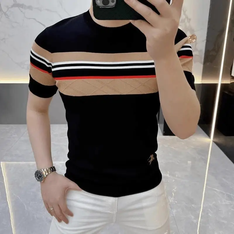Men's Luxury Knitted Ice Silk ort Sve T-irt round Ne Stripe Summer f Sve Top Breathable Comfortable Polyester ...
Men's Luxury Knitted Ice Silk ort Sve T-irt round Ne Stripe Summer f Sve Top Breathable Comfortable Polyester ...