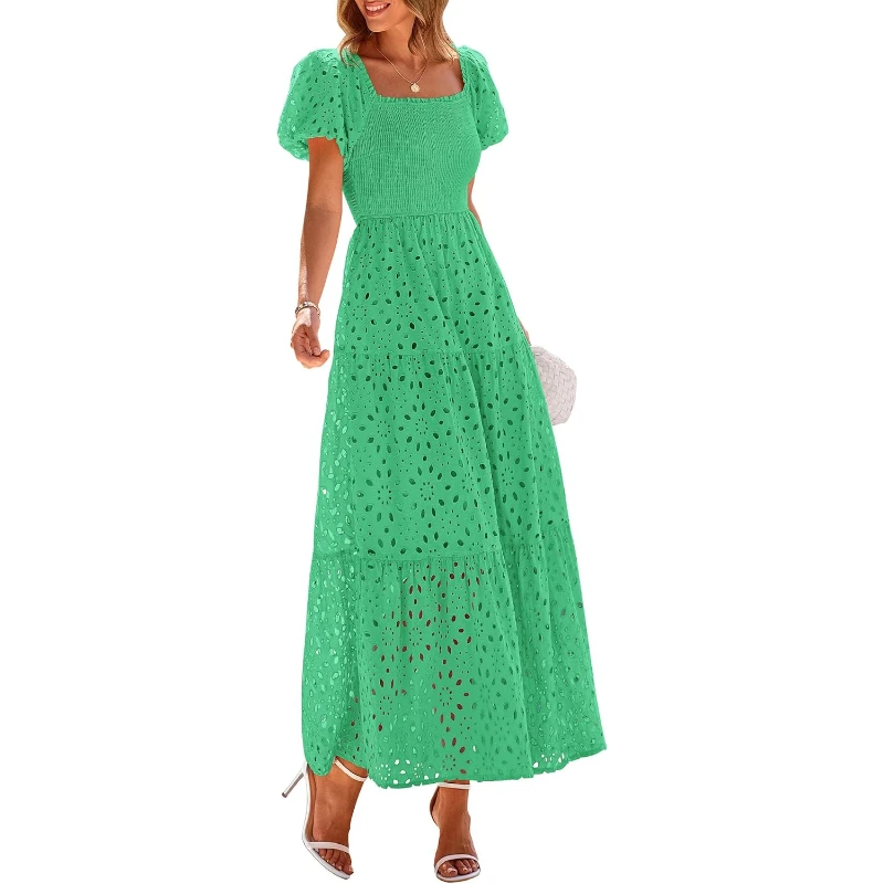 Summer Dresses For Women 2025 Eyelet Square Neck Puff Sleeve Smocked Wedding Guest Maxi Dress With Pockets
Summer Dresses For Women 2025 Eyelet Square Neck Puff Sleeve Smocked Wedding Guest Maxi Dress With Pockets
