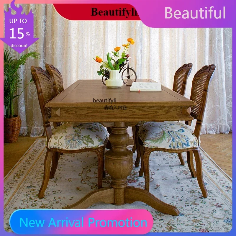 KK80 American country solid wood rectangular western dining table retro restaurant home oak dining table and chairs
KK80 American country solid wood rectangular western dining table retro restaurant home oak dining table and chairs