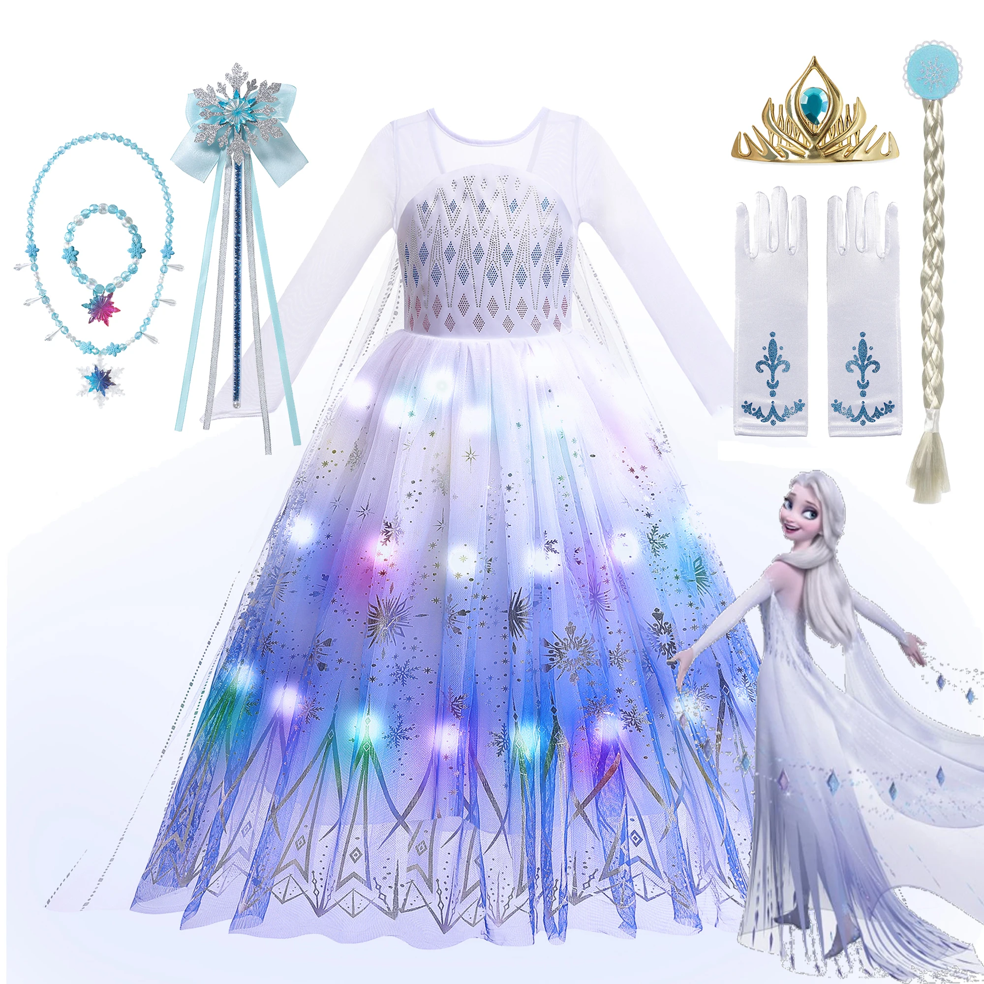 Disney LED Light Up Frozen Elsa Dress for Girl Snow Queen Gown Robe Cosplay Costumes Princess Dress Halloween Kids Party Clothes
Disney LED Light Up Frozen Elsa Dress for Girl Snow Queen Gown Robe Cosplay Costumes Princess Dress Halloween Kids Party Clothes