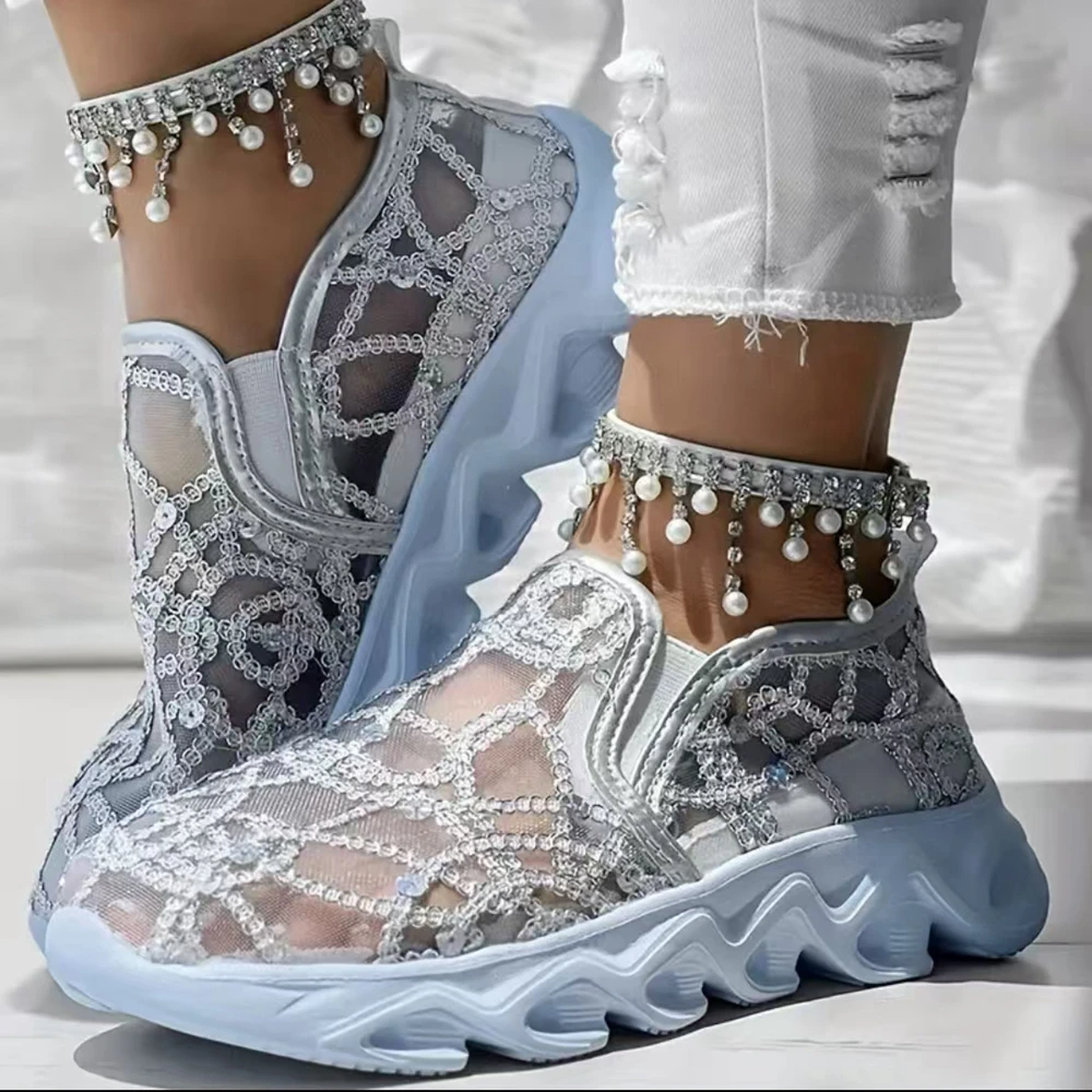 Women's Glitter Mesh Casual Sneakers with Sequin Lace-Up Design, Breathable Fabric Upper & PU Sole, All-Season Low-Top Comfortab
Women's Glitter Mesh Casual Sneakers with Sequin Lace-Up Design, Breathable Fabric Upper & PU Sole, All-Season Low-Top Comfortab